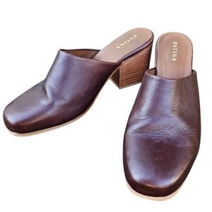 Portland Leather Patina Mules Clogs Heeled Stacked Heel Minimalist Classic US 11